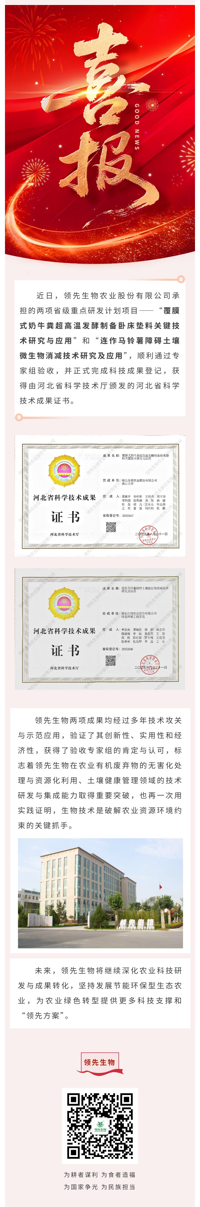 【喜訊】領(lǐng)先生物斬獲兩項省級科技成果！